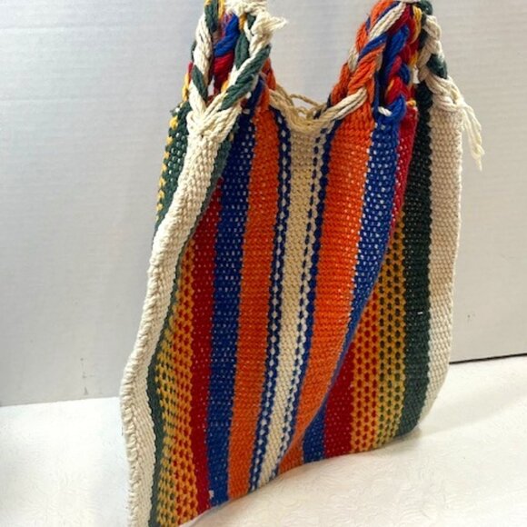 Southwestern Style Striped Woven Cotton Hobo Shoulder Bag Tote - Picture 4 of 9